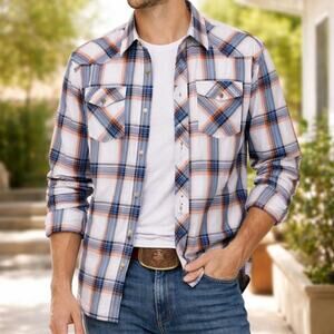 Wrangler Long Sleeve Button-Up Shirt Men's Size XL Western Cowboy Casual Pockets